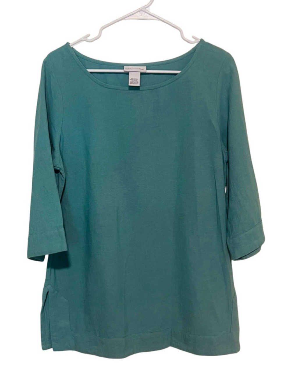 Soft Surroundings Tunic Top Medium Petite Green 3/4 Sleeve Cotton Shirt